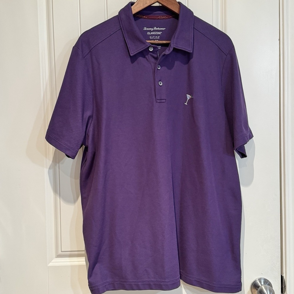 Tommy Bahama IslandZone Supima Polo XL Trim Fit Purple Martini Logo Golf